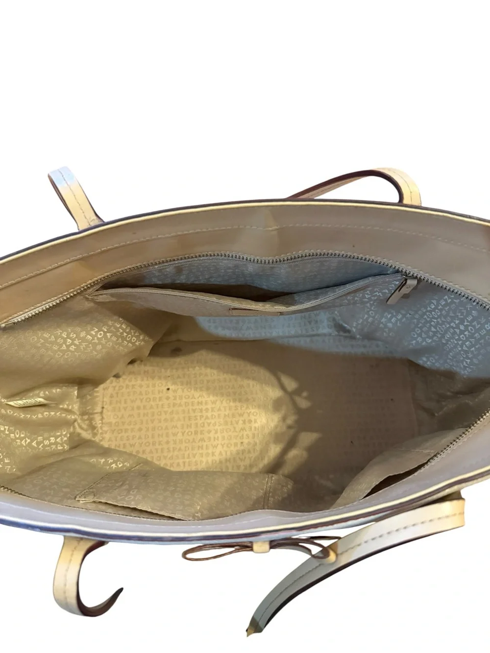 Kate spade Striped Beige & White Tote with Bow Accent